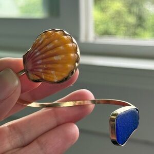 Gold Shell and Blue Stone Bracelet